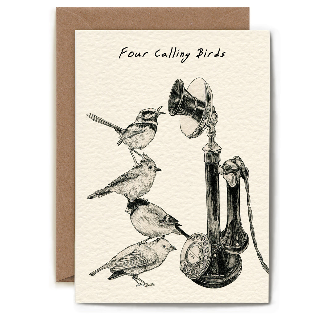Four Calling Birds Christmas Card