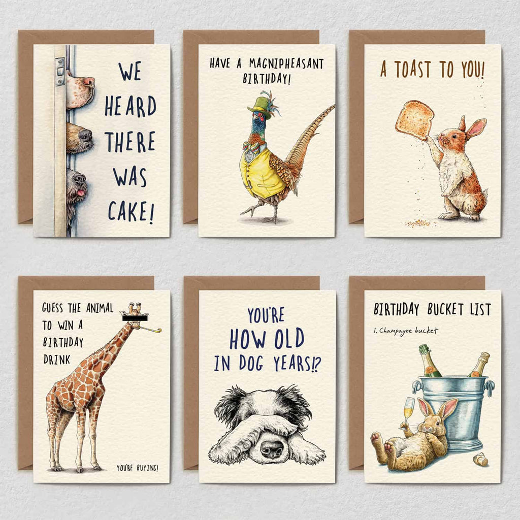Party Animals Set - Set of 6 Birthday Cards