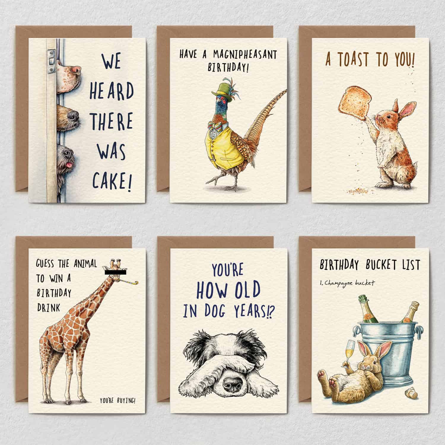 Party Animals Set - Set of 6 Birthday Cards