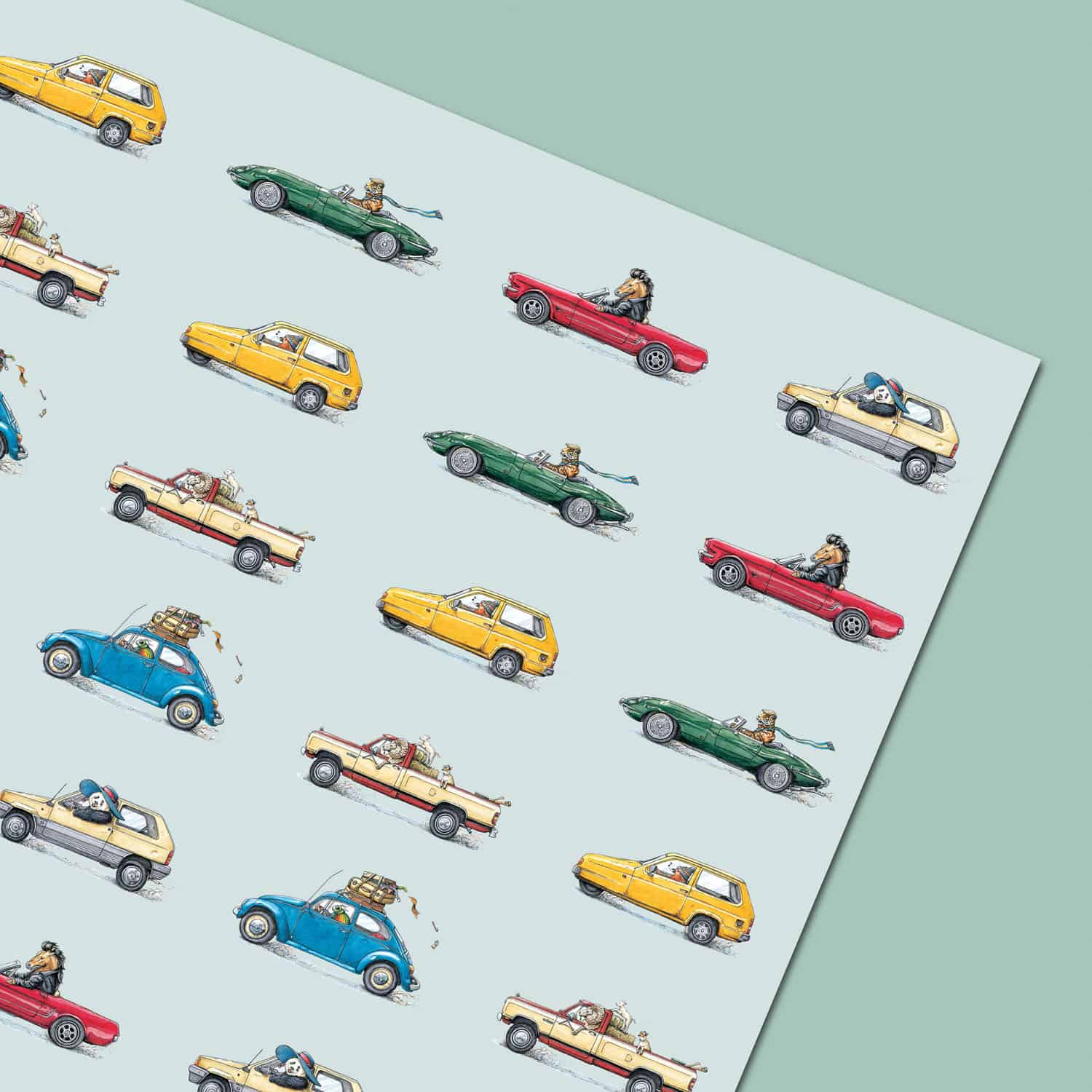 Animal Cars Gift Wrap