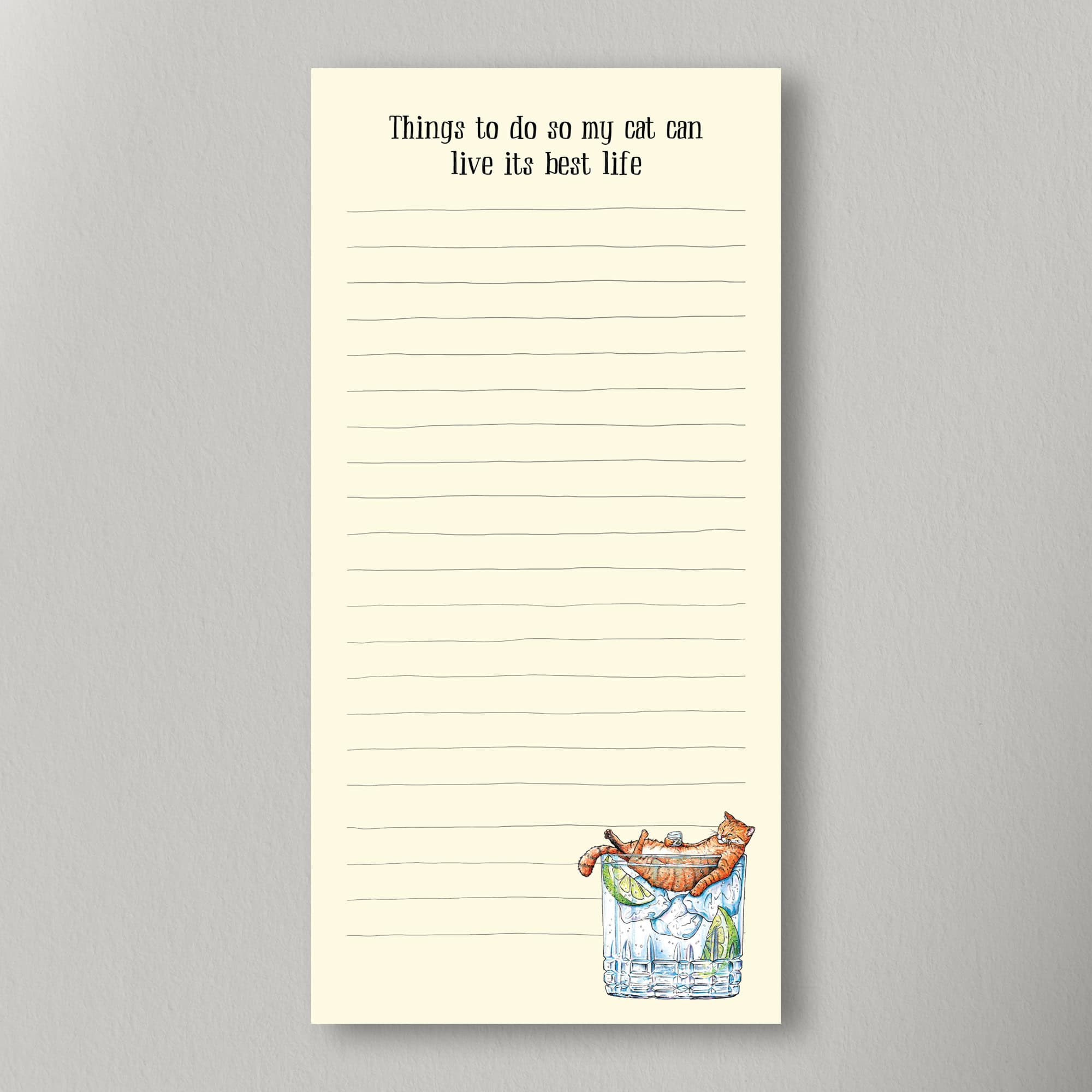 Notepad with a cat-themed design on a gray background
