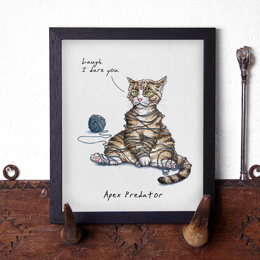 Illustration of a cat with text on a white background