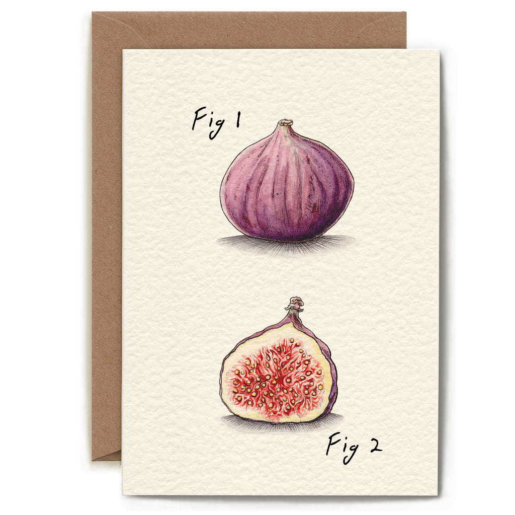 Greeting card with illustrations of figs on a textured beige background