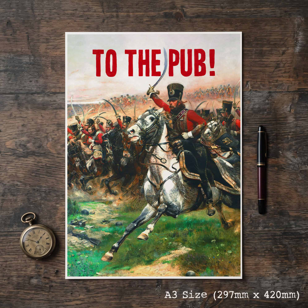 To The Pub! – Funny Cavalry Art Print (A3)