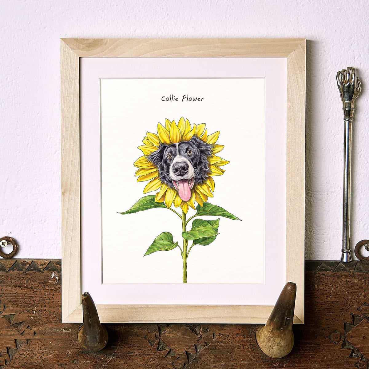 Collie Flower Dog Print