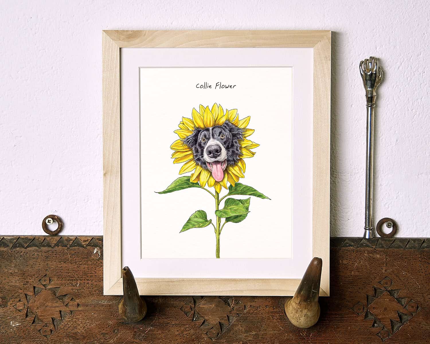 Collie Flower Dog Print