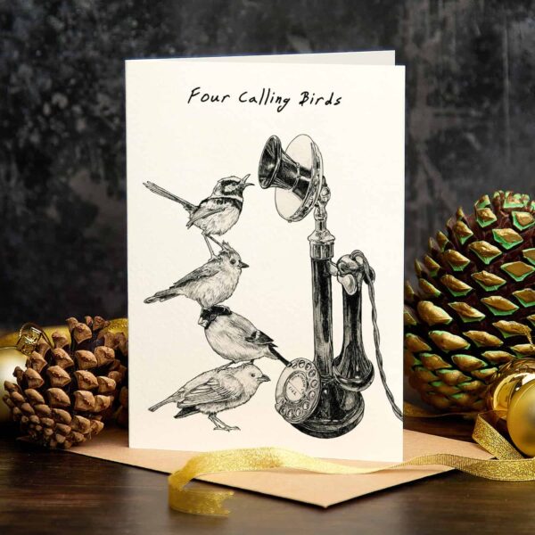 Four Calling Birds Christmas Card